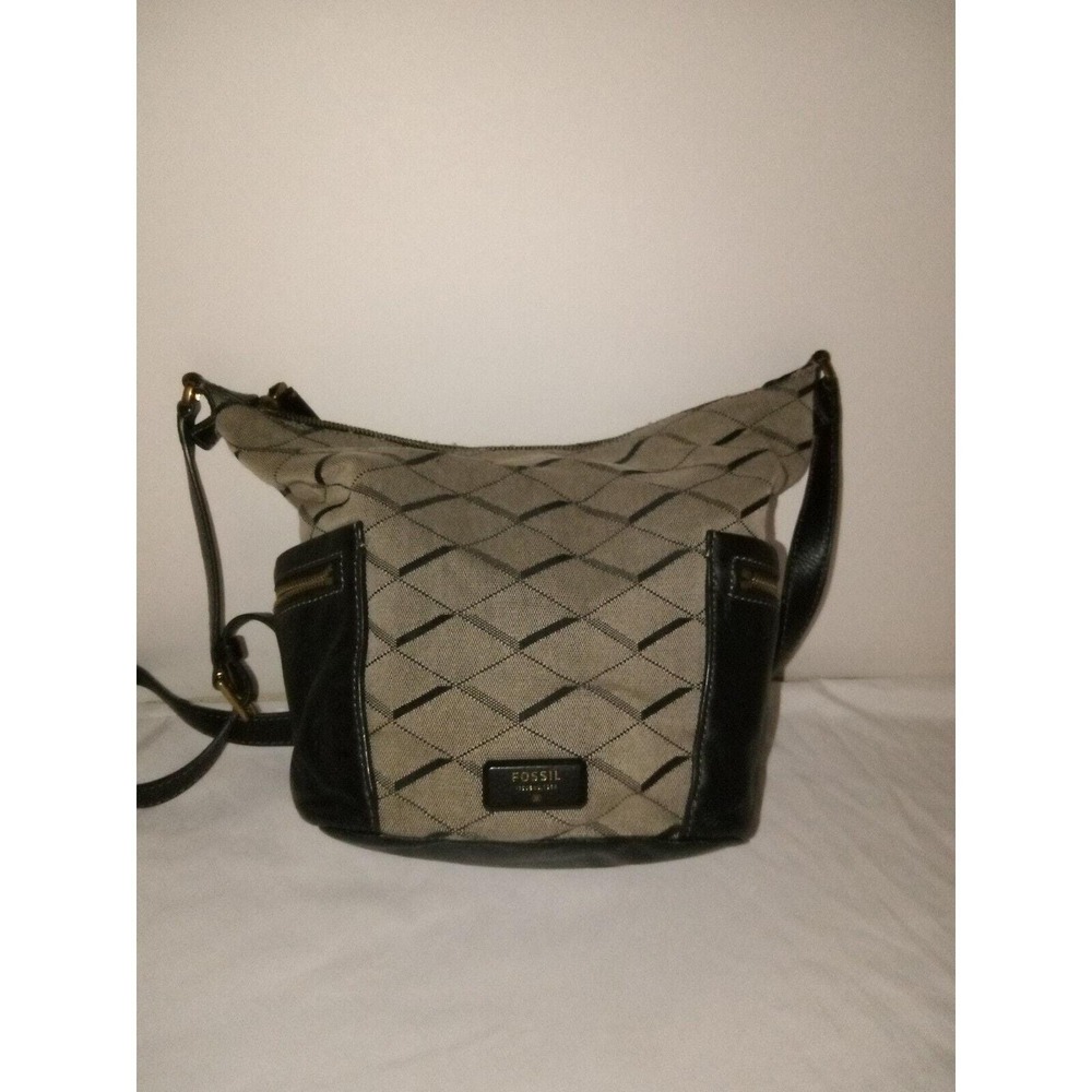 Fossil Black/Grey Fabric/Leather Hobo Shoulder Bag Issue No 1954 - Picture 1 of 6